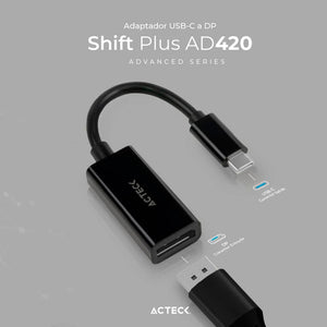 Adaptador Convertidor ACTECK SHIFT PLUS AD420 USB Tipo C a DisplayPort Negro AC-934718