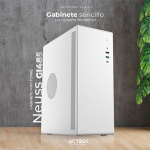 Gabinete ACTECK NEUSS GI485 Micro ATX Mini Torre Fuente 450W Metal USB-C Blanco AC-935159