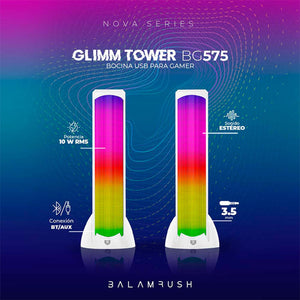 Bocina Gamer BALAM RUSH GLIMM TOWER BG575 LED Bluetooth 3.5mm Blanco BR-936989