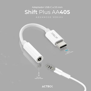 Adaptador Convertidor ACTECK SHIFT PLUS AA405 USB Tipo C a Jack 3.5mm Blanco AC-934831