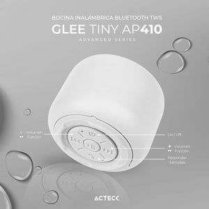 Bocina Portatil ACTECK GLEE TINY AP410 Inalambrica Resistente al agua Tws Blanco AC-935074