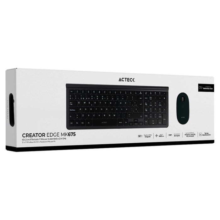 Kit Teclado y Mouse ACTECK CREATOR INSPIRE EDGE MK675 Inalambrico USB 2.4Ghz Ultra Delgado AC-934954