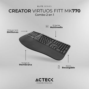 Kit Teclado y Mouse ACTECK VIRTUOS FITT MK770 Inalambrico USB-C Negro