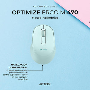 Mouse ACTECK OPTIMIZE ERGO MI470 Ergonomico 1600dpi 2 Botones Inalambrico USB 2.4 Ghz Tiffany AC-939898