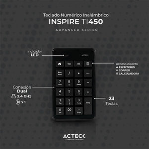 Teclado Numerico ACTECK Inspire PAD TN450 Inalambrico USB 2.4Ghz Negro AC-934176