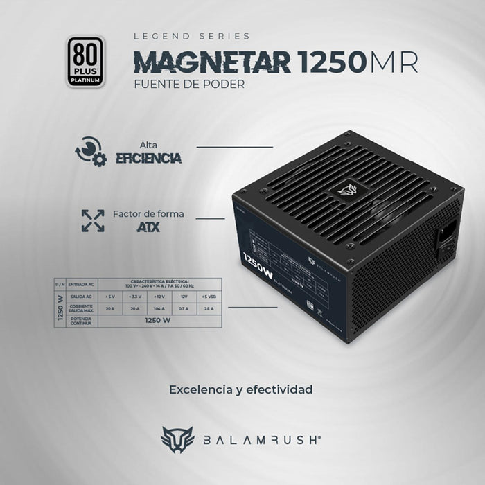 Fuente de Poder PC 1250W Gamer BALAM RUSH MAGNETAR 1250MR 80 Plus Platinum Modular Negro BR-937610