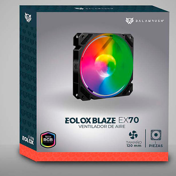 Ventilador Gamer BALAM RUSH EOLOX BLAZE EX70 120mm ARGB Diseño Cuadrado Rainbow 1200RPM Negro 3 Pin BR-938044