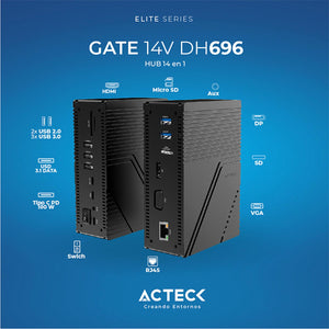 HUB ACTECK GATE 14V DH696 Multipuerto 14 en 1 USB-C Ethernet HDMI VGA Negro AC-937047