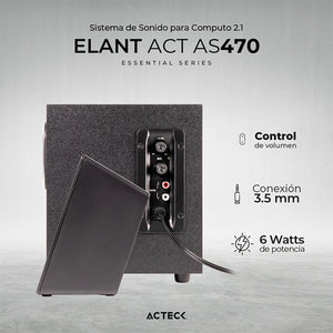 Bocinas ACTECK ELANT ACT AS470 Alambrico Sonido Esteréo 2.1 Subwoofer 3.5mm Negro AC-935241