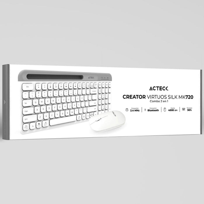 Kit Teclado y Mouse ACTECK VIRTUOS SILK MK720 Inalambrico USB-C Blanco AC-936262