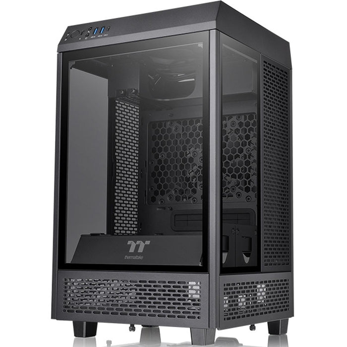 Gabinete Gamer THERMALTAKE The Tower 100 Mini ITX Mini Torre 2 Fan Cristal Templado USB-C Negro