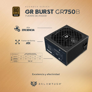 Fuente de Poder PC 750W Gamer BALAM RUSH GR BURST GR750B 80 Plus Bronze No Modular Negro BR-937672