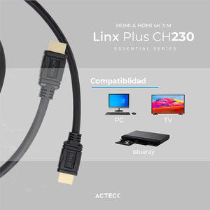 Cable ACTECK LINX PLUS CH230 HDMI a HDMI 4K 3m Negro AC-934794
