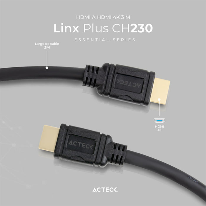 Cable ACTECK LINX PLUS CH230 HDMI a HDMI 4K 3m Negro AC-934794