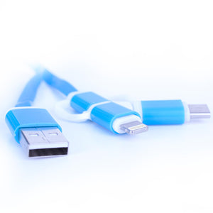 Cable 3 en 1 Q TOUCH USB a Lightning Tipo C Micro USB Carga Rapida 1m Azul QUC-331