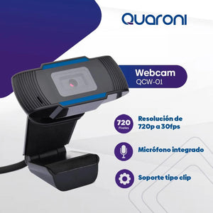 Camara Web QUARONI 720p 30fps Microfono Negro QWC-01