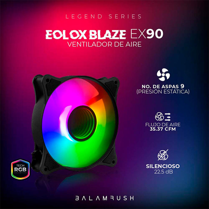 Ventilador Gamer BALAM RUSH EOLOX BLAZE EX90 120mm ARGB Diseño Circular Rainbow 1200RPM Negro 3 Pin BR-938020