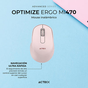 Mouse ACTECK OPTIMIZE ERGO MI470 Ergonomico 1600dpi 2 Botones Inalambrico USB 2.4 Ghz Rosa AC-939881