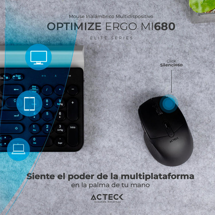 Mouse ACTECK OPTIMIZE ERGO MI680 1600dpi 6 botones Inalambrico USB 2.4 Ghz Negro AC-934077