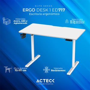Escritorio Electrico ACTECK ERGO DESK 1 ED717 Altura ajustable Blanco 60kg AC-937306