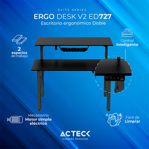 Escritorio Electrico Doble ACTECK ERGO DESK V2 ED727 Altura ajustable Negro 60kg AC-937269