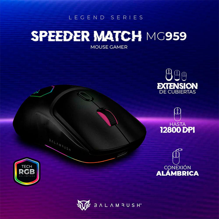 Mouse Gamer BALAM RUSH SPEEDER MATCH MG959 10000dpi Alambrico Negro BR-936828