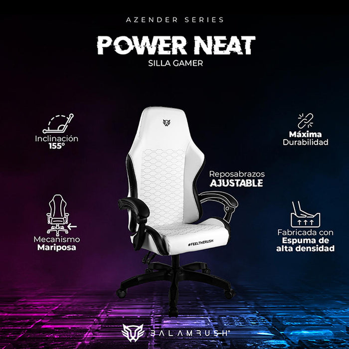 Silla Gamer BALAM RUSH POWER NEAT Ergonomica Ajustable 155° 120kg Blanco BR-938235