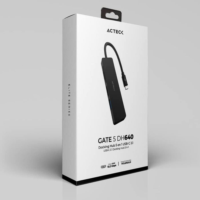 HUB ACTECK GATE 5 DH640 Multipuerto 5 en 1 USB-C HDMI 4K SD 2.0 Negro AC-934633