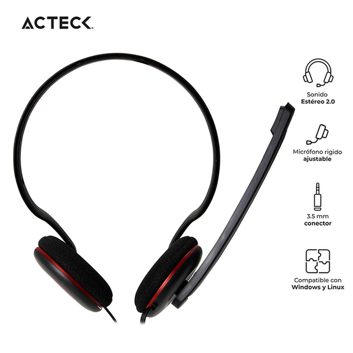 Audifono Diadema para Call Center ACTECK DISCOVER HJ220 Alambrico con microfono flexible 3.5 mm