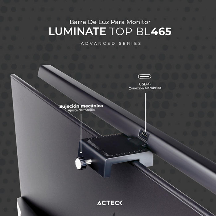 Barra de Luz para Monitor ACTECK LUMINATE TOP BL465 Ultradelgado Luz Ajustable USB Negro AC-934985