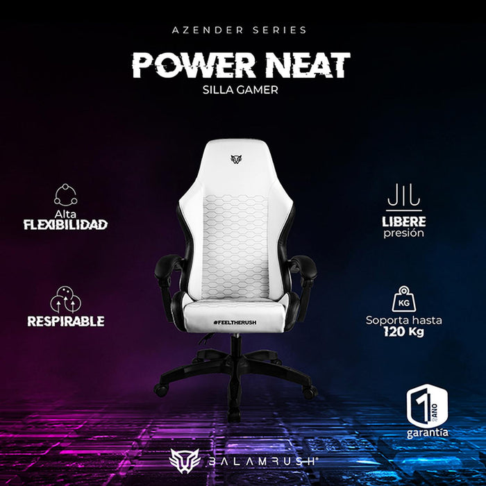 Silla Gamer BALAM RUSH POWER NEAT Ergonomica Ajustable 155° 120kg Blanco BR-938235