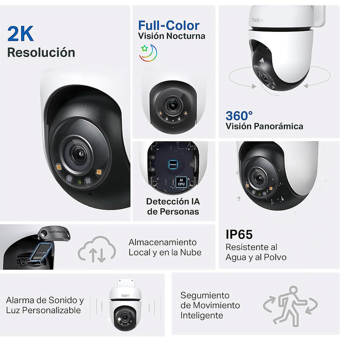 Camara de Seguridad WiFi TP-LINK Tapo C510W 3MP Exterior 2K 2.4GHz Giro 360 Vision Nocturna hasta 30 metros