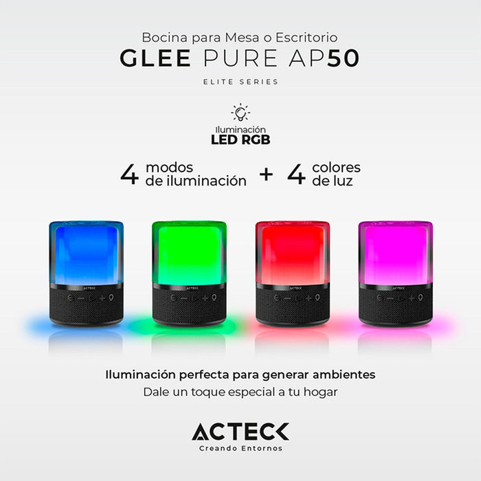 Bocina Portatil ACTECK GLEE PURE AP50 Inalambrica Luz LED Tws Negro AC-936408