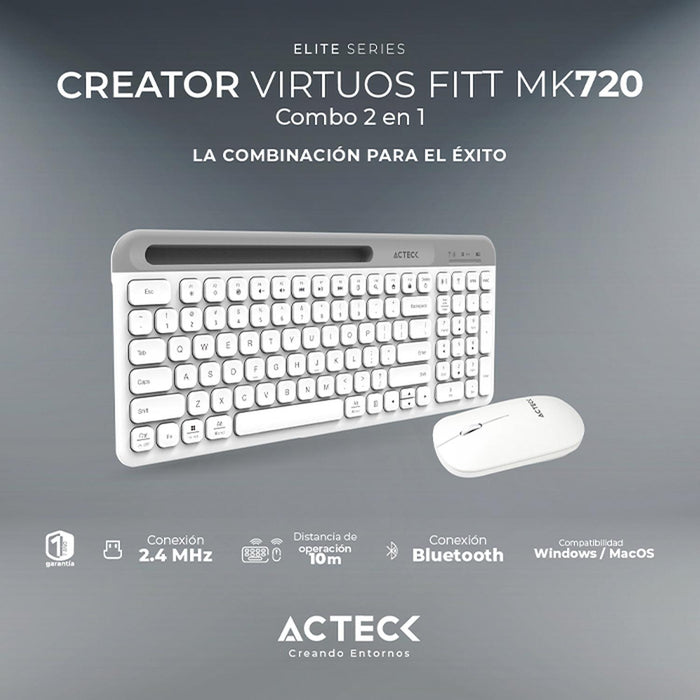 Kit Teclado y Mouse ACTECK VIRTUOS SILK MK720 Inalambrico USB-C Blanco AC-936262