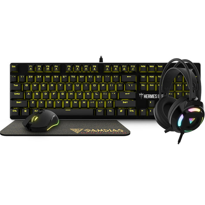 Kit Gamer 4 en 1 GAMDIAS HERMES E1B Teclado Switch Blue Mouse Diadema MousePad