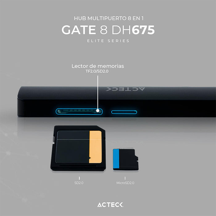 HUB ACTECK GATE 8 DH675 Multipuerto 8 en 1 USB-C Ethernet HDMI 4K SD 2.0 Negro AC-934626