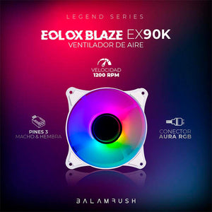 Ventilador Gamer BALAM RUSH EOLOX BLAZE EX90W 120mm RGB 1200RPM Blanco BR-938037