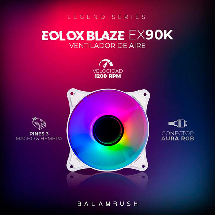 Ventilador Gamer BALAM RUSH EOLOX BLAZE EX90W 120mm ARGB  Diseño Circular Rainbow 1200RPM Blanco 3 Pin BR-938037