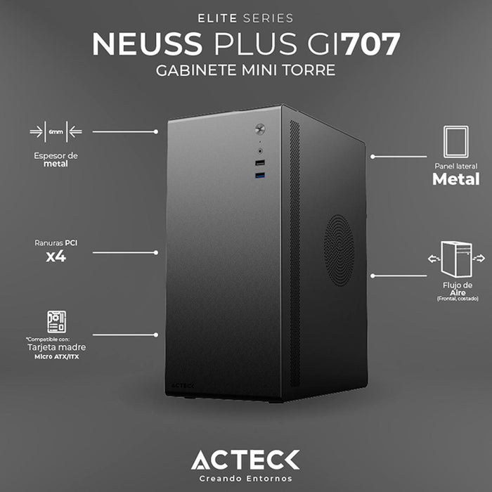 Gabinete ACTECK NEUSS PLUS GI707 Micro ATX Mini Torre Fuente 500W Negro AC-936019