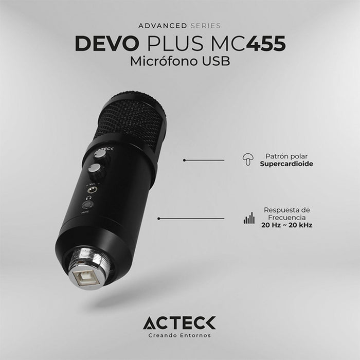 Microfono Gamer ACTCEK DEVO PLUS MC455 tripie USB-C Negro AC-936446