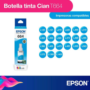 Botella Tinta EPSON T664 L310 L380 L375 L395 L575 L1300 Cyan T664220-AL