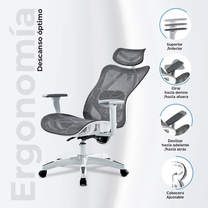 Silla Ejecutiva ACTECK FLOE PLUS EC727 Ergonomica Reclinable 135° 120kg Reposabrazos 3D Blanco AC-940290