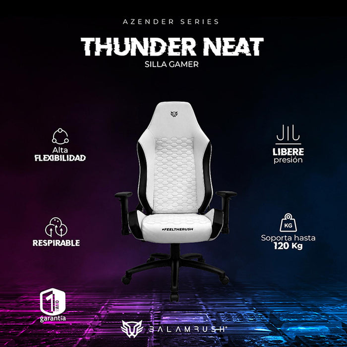 Silla Gamer BALAM RUSH THUNDER NEAT Ergonomica Ajustable 180° 120kg 2D Blanco BR-938211