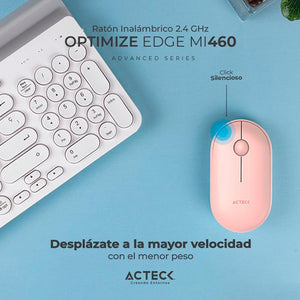 Mouse ACTECK OPTIMIZE EDGE MI460 1500dpi 2 Botones Inalambrico USB 2.4 Ghz Rosa AC-934107