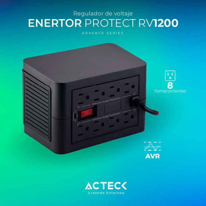 Regulador de Voltaje ACTECK RV1200 1200VA 8 contactos 2 USB