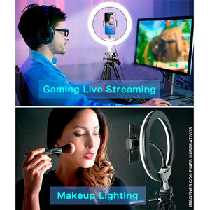 Aro de luz gamer GAME FACTOR LRG300 Streaming video selfie Nivel de Brillo Pedestal USB
