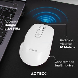 Mouse ACTECK OPTIMIZE FLOW MI480 Ergonomico 1600dpi 6 Botones Inalambrico USB 2.4 Ghz Blanco AC-939843