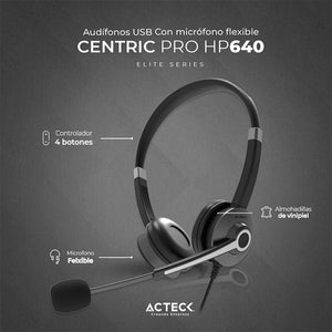 Audifono Diadema para Call Center ACTECK CENTRIC PRO HP640 Alambrico USB Negro AC-935319