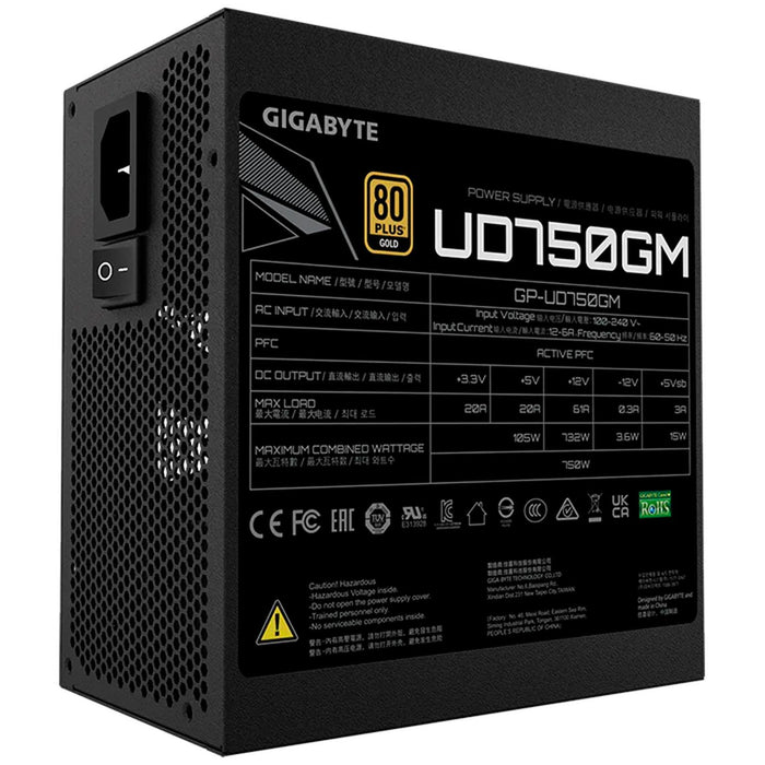 Fuente de Poder PC 750W Gamer GIGABYTE 80 Plus Gold Modular GP-UD750GM