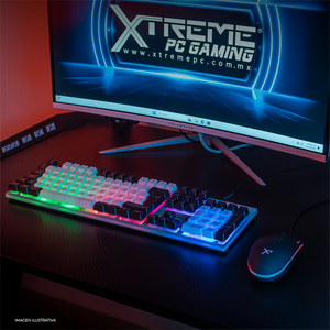 Kit Gamer 2 en 1 XTREME PC GAMING Battle Chief Teclado y Mouse Membrana Español 3600 DPI RGB USB Blanco y Negro